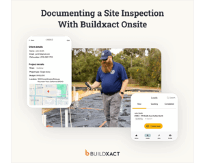 A builder using Buildxact Onsite to document a foundation inspection with photos and notes.